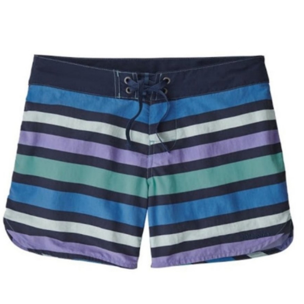Patagonia Wavefarer Board Shorts 5" Inseam Striped Blue/Purple/Green/White Swim